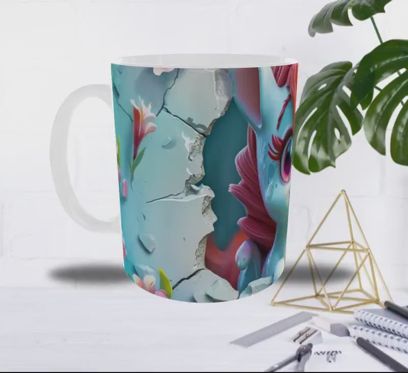Mug Licorne Joyeuse 3D – Licorne Colorée Traversant un Mur Éclaté