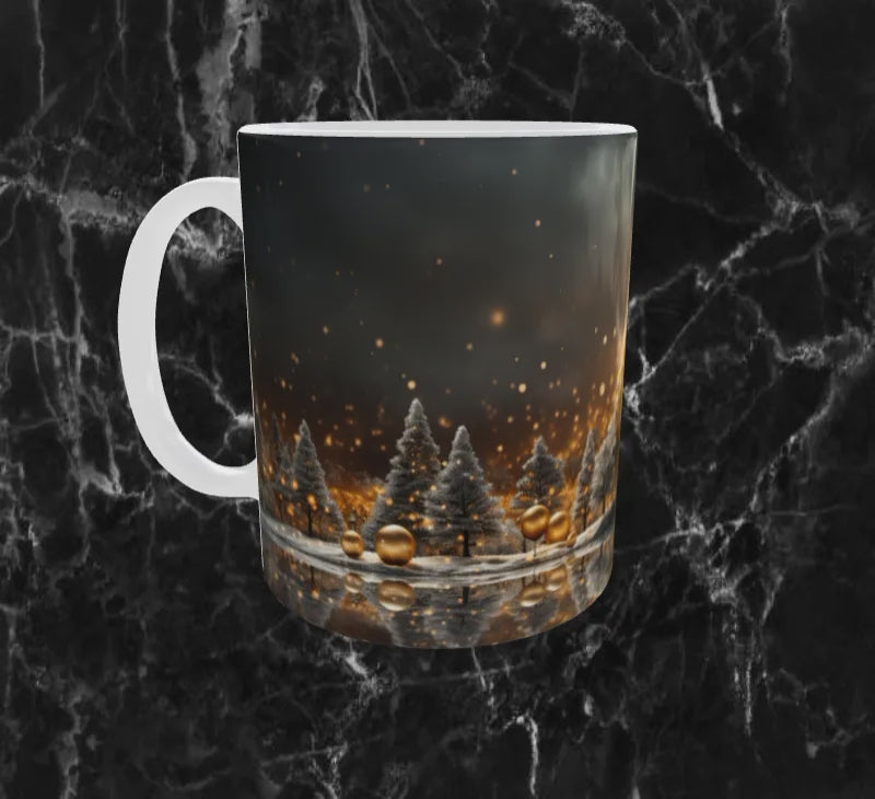 🌟Mug Sapin Illuminé – Forêt Enneigée & Nuit Dorée Étincelante