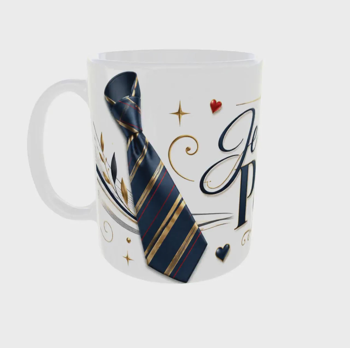 Mug Je t'aime Papa – vue 360°, cadeau Fête des Pères élégant marine et or