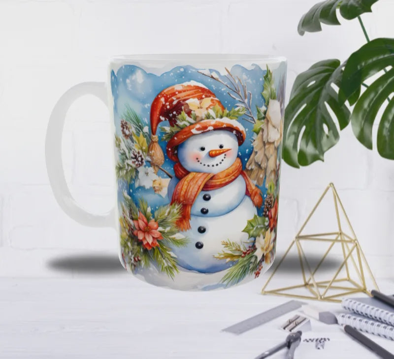 Mug Bonhomme de Neige & Fleurs d’Hiver – Magie Festive