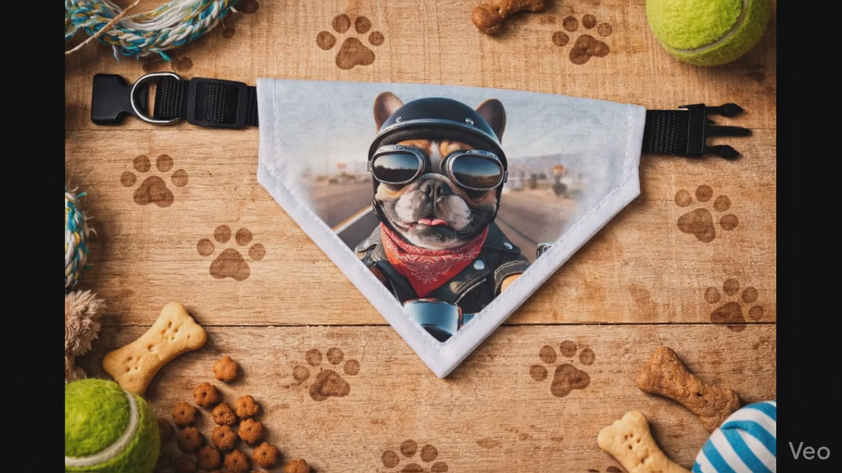 Bandana pour Chien – Bouledogue Motard – 5 Designs Biker Vintage au Choix