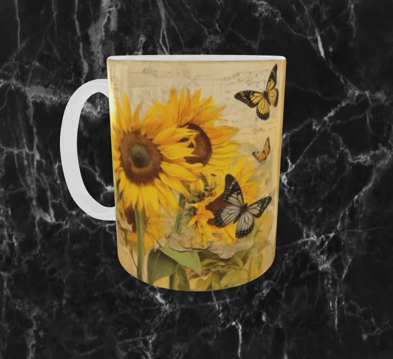 🌻 Mug “Tournesols & Papillons” – Douceur Vintage et Soleil d’Été ☕