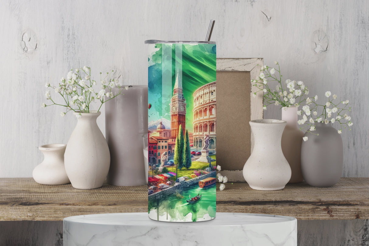 Tumbler Italie Aquarelle – Venise, Rome & Pise – Isotherme 20 oz