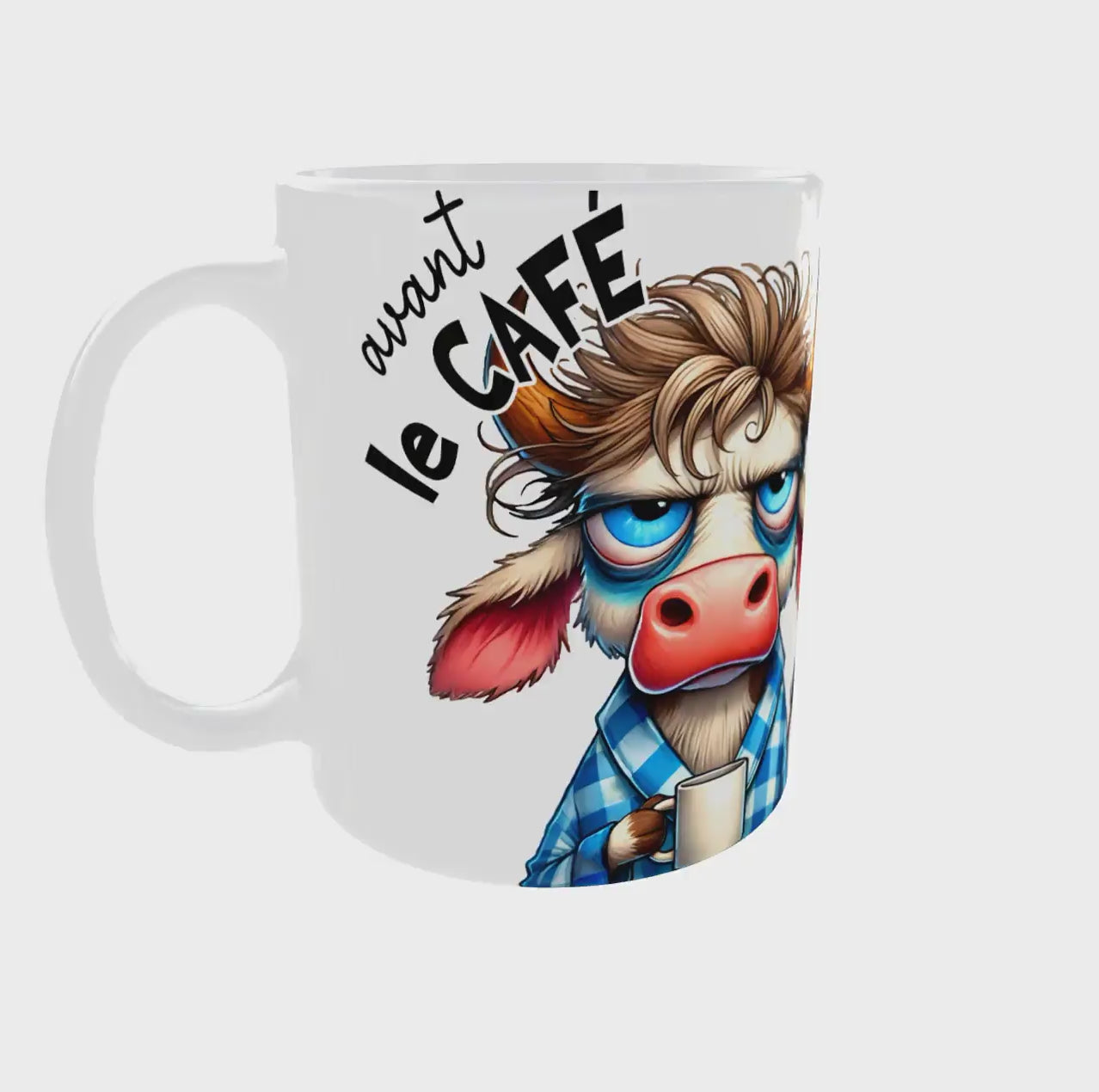 Vidéo 360 mug humour vache avant après café