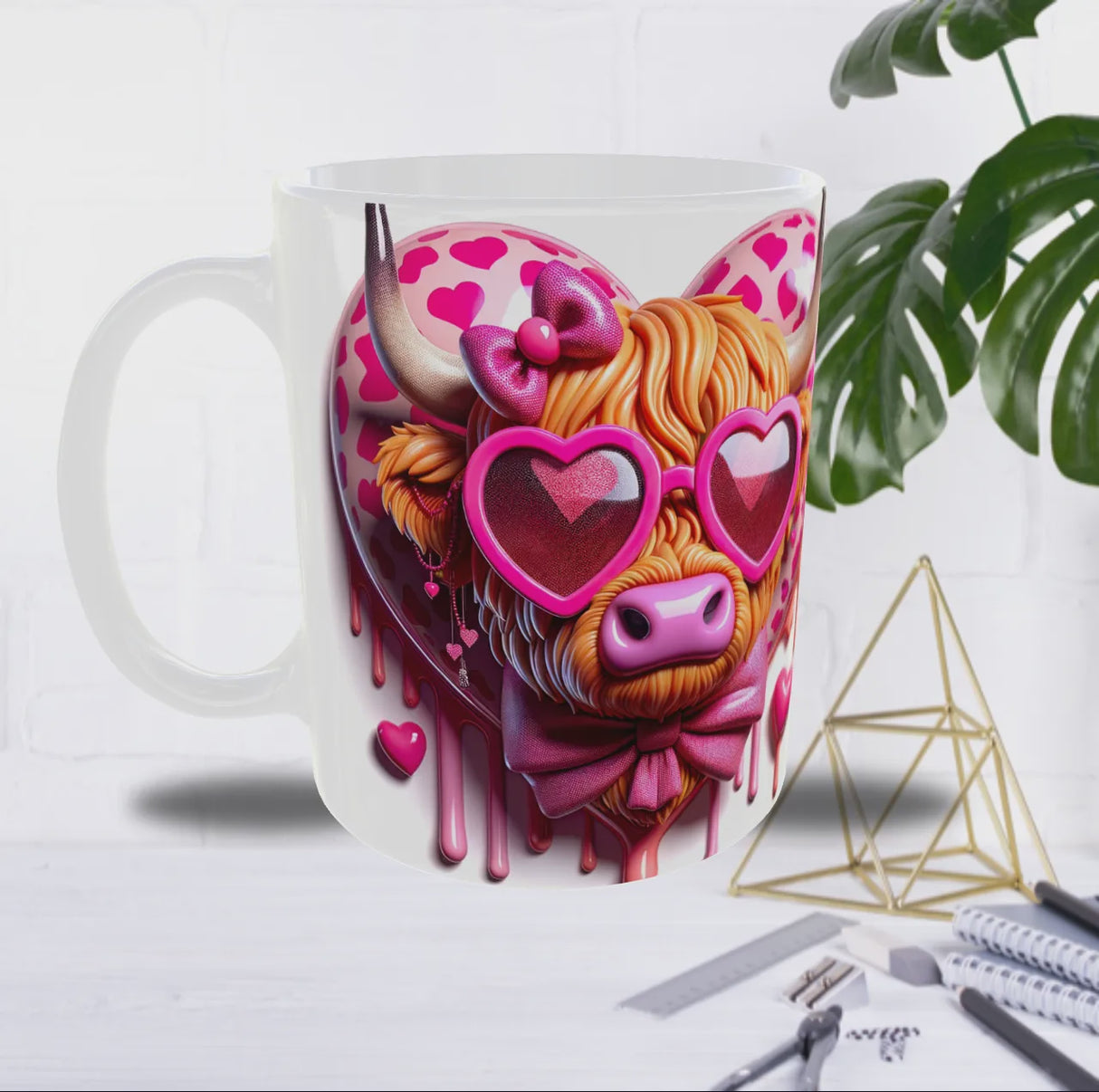 Mug Saint-Valentin Vache Rose – Lunettes Cœur & Humour Love (Sublimation)