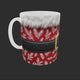 Vidéo 360° du mug de Noël costume du Père Noël, fourrure blanche et ceinturon à boucle dorée, céramique 11 oz