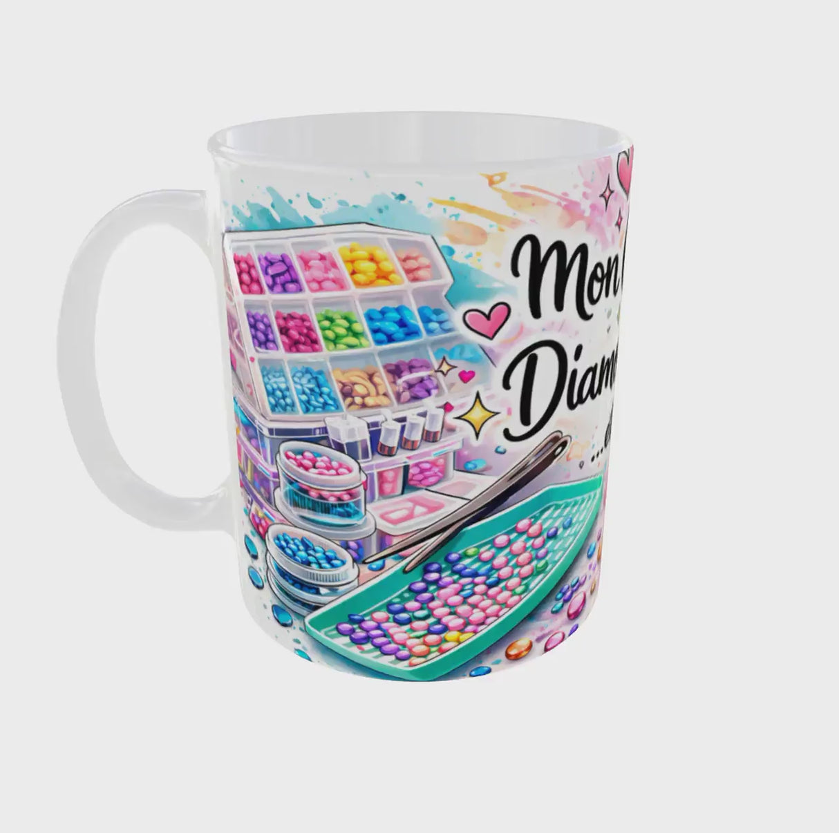 Mug mon café mon diamond painting anse droite