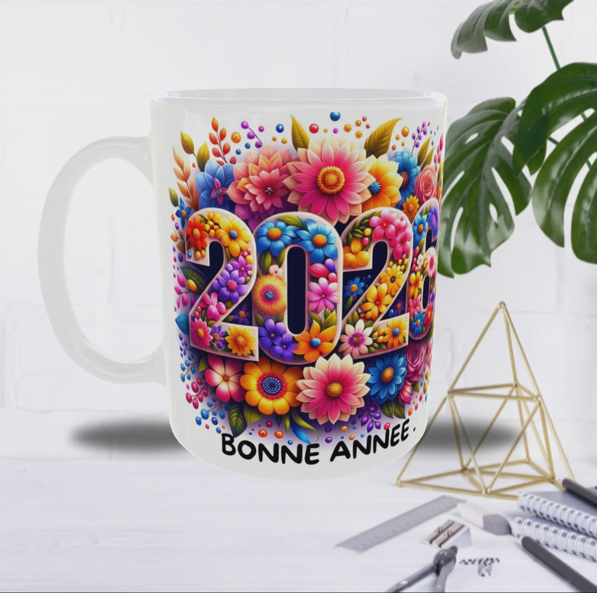 Mug “Bonne Année 2026” – Explosion Florale Colorée (Sublimation)