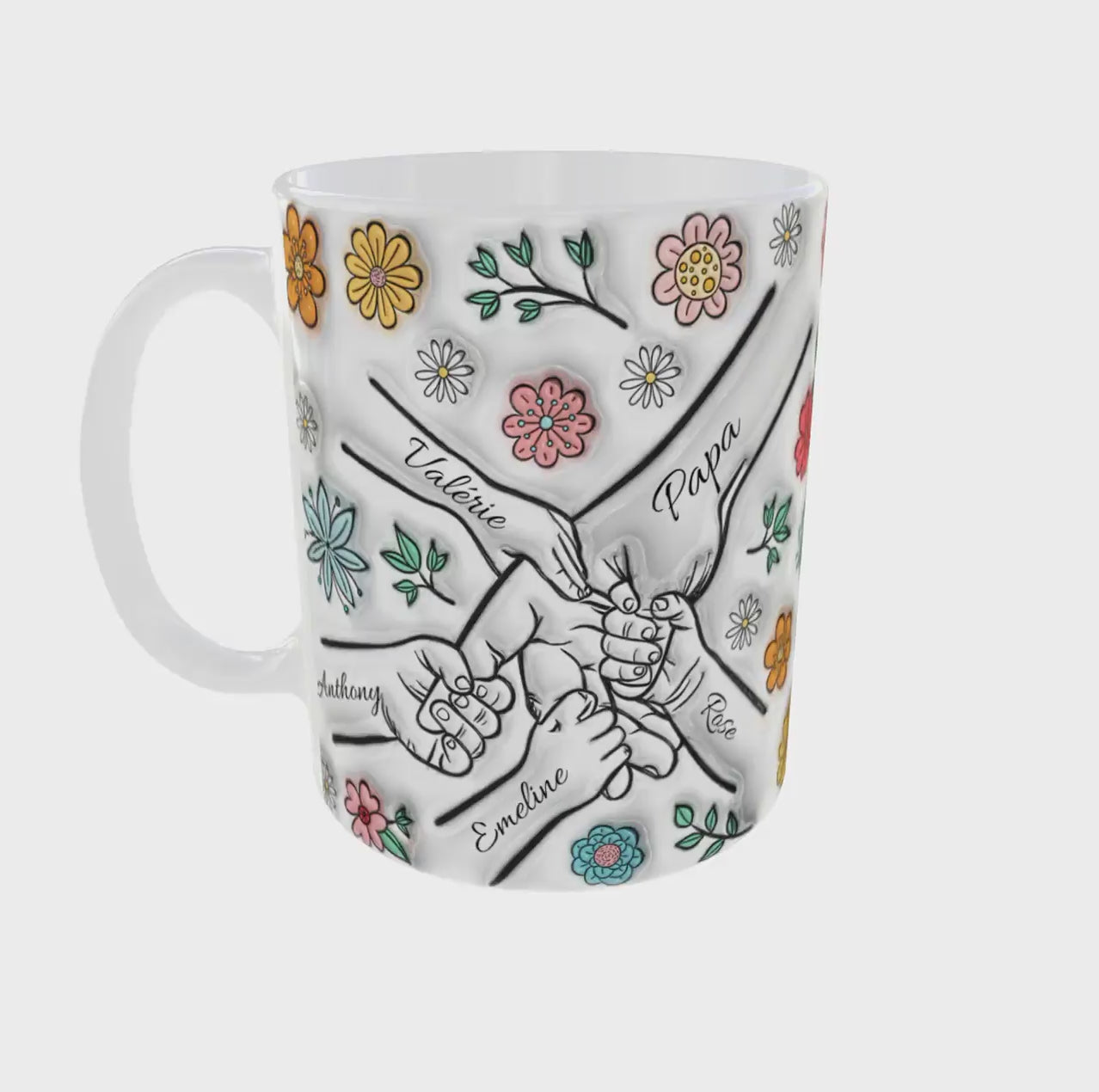 video mug famille personnalise 5 mains prenoms rotation 360