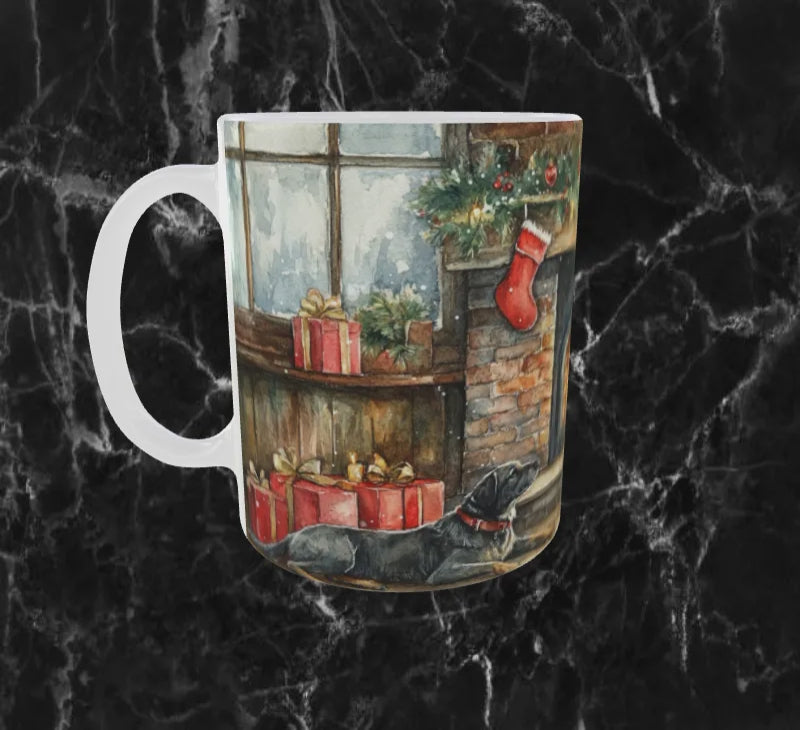 🐾 Mug de Noël – Le Chien au Coin du Feu 🎄🔥
