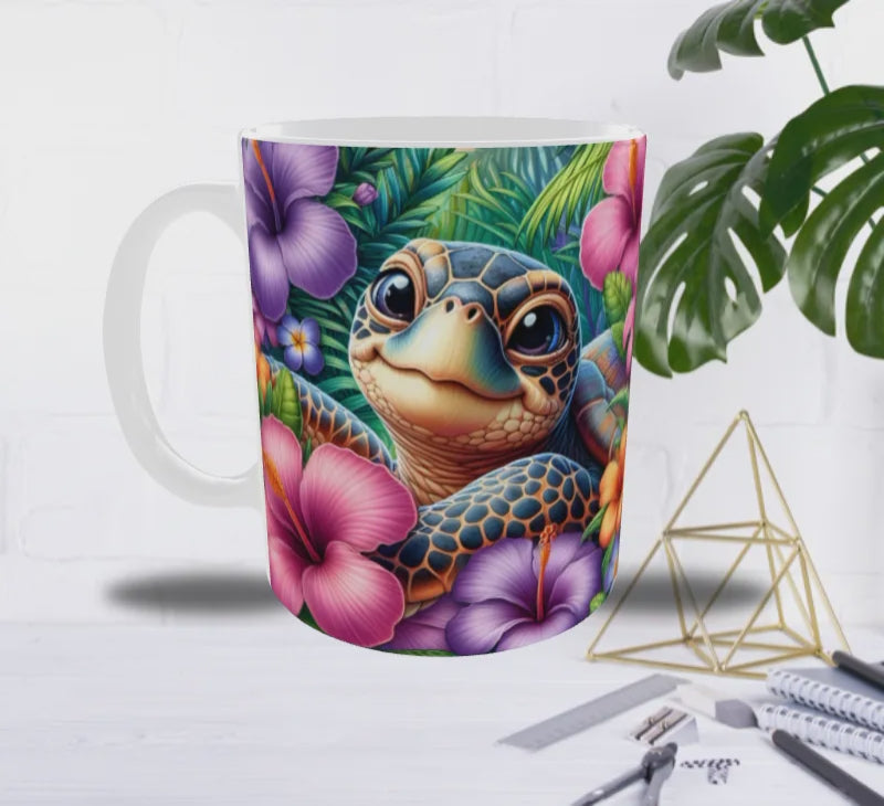 Mug Tortue Tropicale – Hibiscus Multicolores & Ambiance Paradisiaque