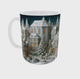 Vidéo 360° du mug de Noël village enneigé avec maisons de porcelaine en relief imprimées sur tout le tour