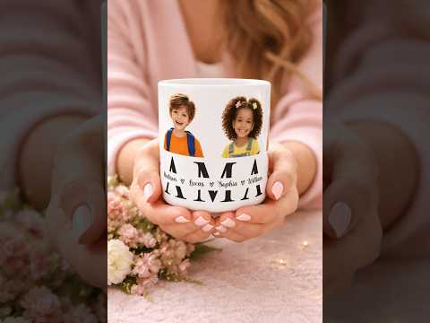 Mug maman personnalisé – 4 photos et prénoms dans MAMAN, cadeau fête des mères