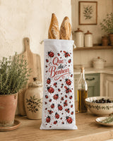 Sac à pain tissu coccinelles rouge et noir dans cuisine provençale