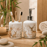 Set salle de bain personnalisé décor animaux ambiance bambou – distributeur et porte-brosse avec prénoms individuels Marie Stéphane