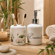 Set salle de bain personnalisé zen ambiance bambou bougies et galets – distributeur et porte-brosse assortis