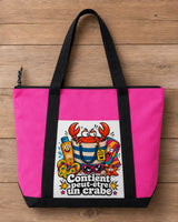 Tote bag Contient peut-être un crabe rose – vue de face, patch imprimé haute définition