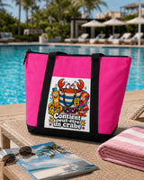 Tote bag Contient peut-être un crabe rose posé au bord d'une piscine sur chaise longue