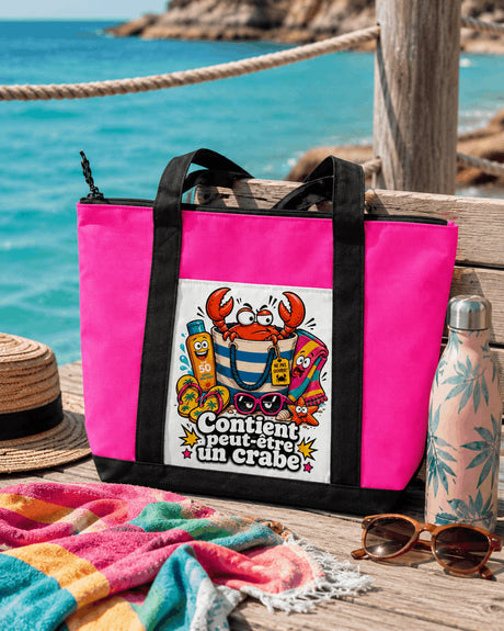 Tote bag Contient peut-être un crabe rose posé sur ponton en bois face à la mer