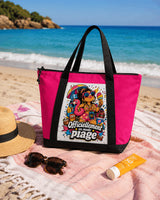 Tote bag sac de plage "Officiellement en mode plage" – beach boss, rose ou vert aqua Sublimation Store