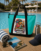 Tote bag sac de plage vert aqua cartoon beach boss posé au bord d'une piscine
