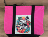 Détail patch imprimé tote bag Mon Sac de Plage – design tropical haute définition