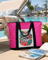 Tote bag Mon Sac de Plage rose au bord d'une piscine sur chaise longue