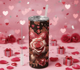 Tumbler Isotherme 20oz – Design "Rose Éternelle & Cœur Scintillant" – Coffret Cadeau Luxe Sublimation Store