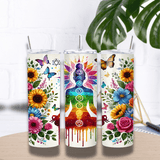 Tumbler Isotherme “Bouddha Chakras Rainbow” – Fleurs & Papillons (Sublimation)