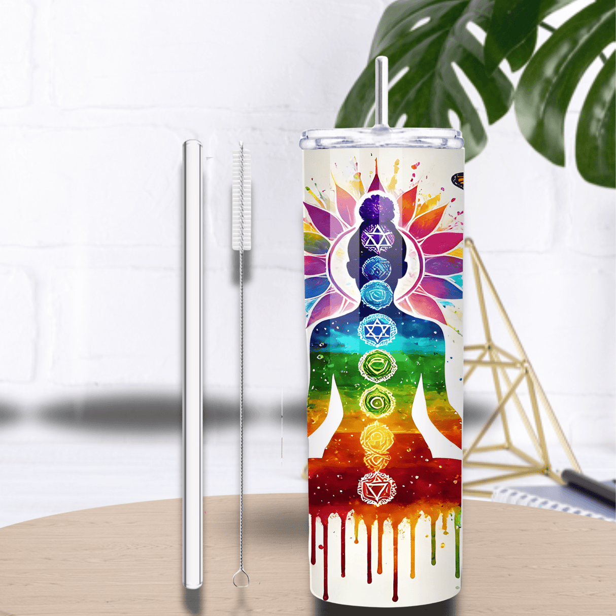 Tumbler Isotherme “Bouddha Chakras Rainbow” – Fleurs & Papillons (Sublimation)