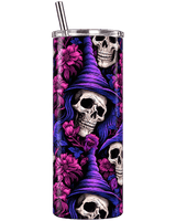 Chaudron Nomade : Gobelet Inox avec Paille, Têtes de Mort à Chapeau Pointu et Fleurs Prune Sublimation Store