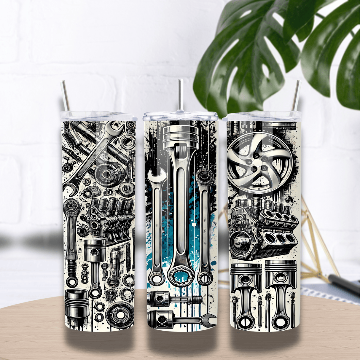 Tumbler Isotherme “Garage & Mécanique” – Pièces, Outils & Pistons (Sublimation)