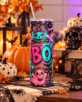 Tumbler Halloween BOO Fantômes Kawaii et Citrouilles Néon – Isotherme 20 oz Sublimation Store