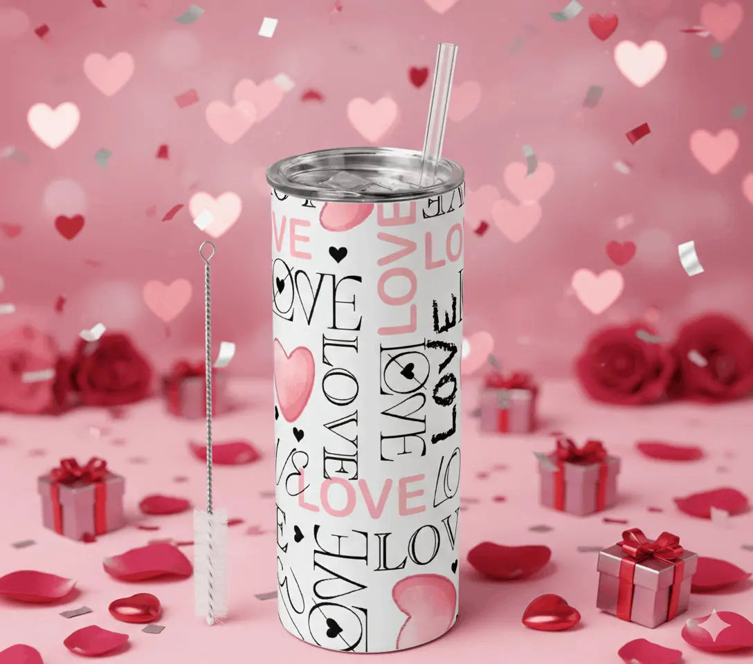 Tumbler Isotherme 20oz "Love & Hearts" – Édition Spéciale Saint-Valentin – Coffret Cadeau Complet Sublimation Store