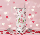 Tumbler Isotherme "Floral Love" – Design Pivoine et Cœurs Romantiques – 600ml Sublimation Store