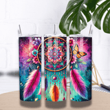 Tumbler Isotherme 20 oz “Mandala Bohème” – Plumes, Fleurs & Papillon (591 ml)