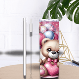 Tumbler 20 oz (591 ml) “Ourson Festif” – Cadeaux & Ballons (Couvercle + Paille)