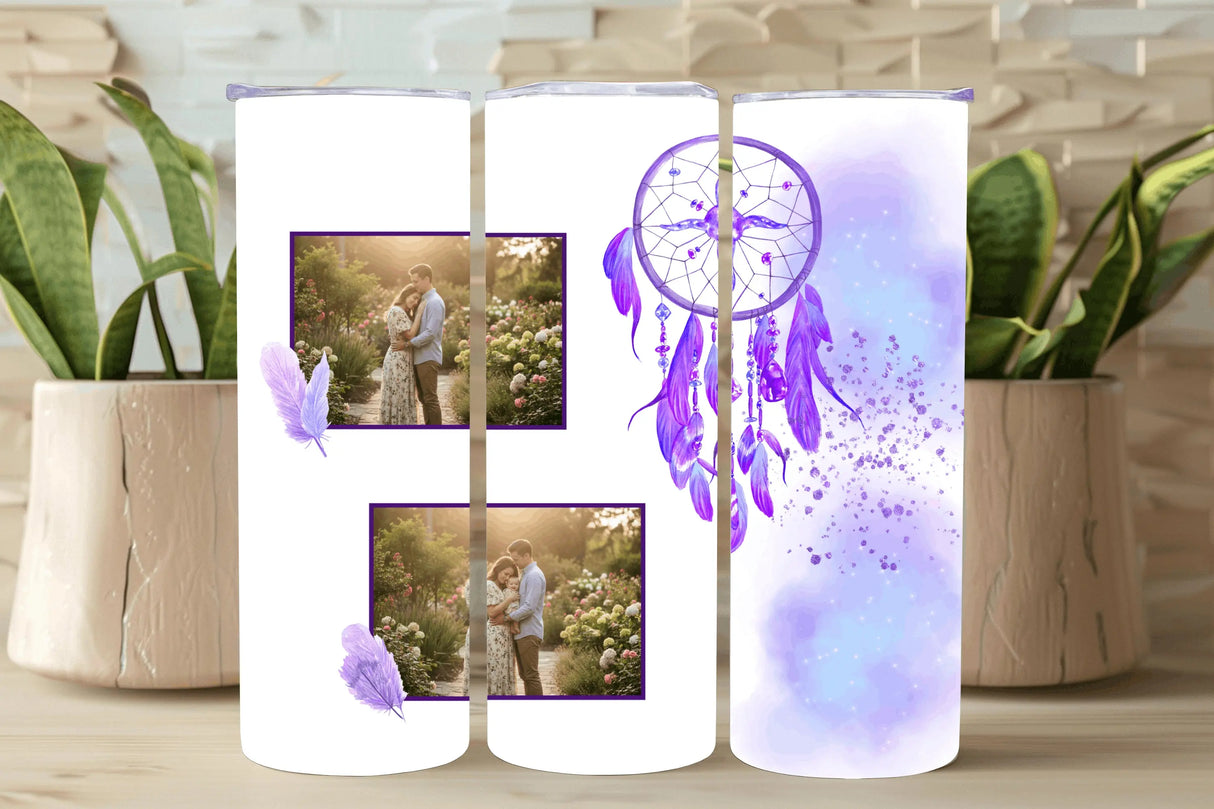 Tumbler personnalisé Attrape-Rêve – 2 Photos | Bleu, Rose, Mauve, Orangé Sublimation Store