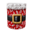 Mug de Noël costume du Père Noël vu de face, boucle dorée pailletée sur ceinturon noir et bordure effet fourrure