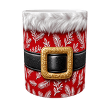 Mug de Noël costume du Père Noël vu de face, boucle dorée pailletée sur ceinturon noir et bordure effet fourrure